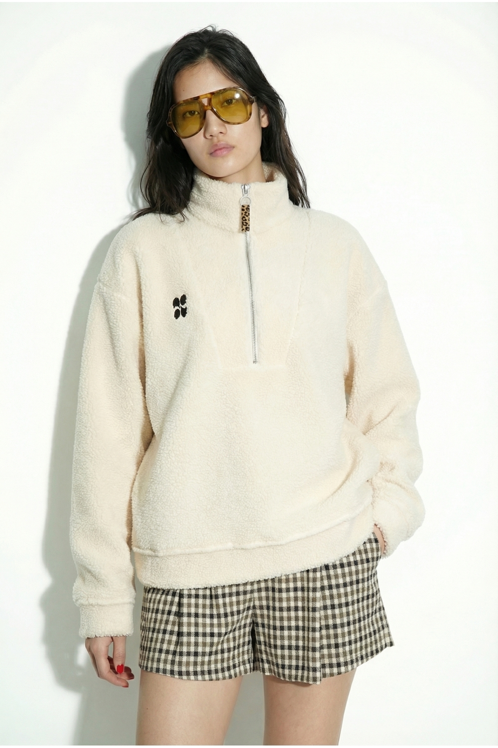 Sweatshirt Luca Teddy Zip naturel fabriqué en Italie.