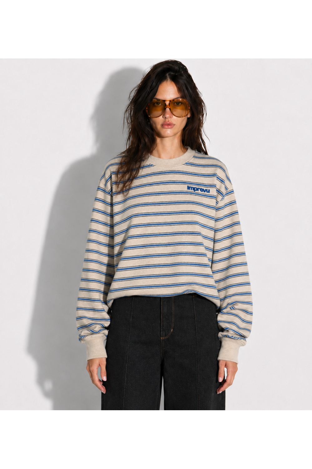 Sweatshirt Eddie Rayures beige fabriqué au Portugal
