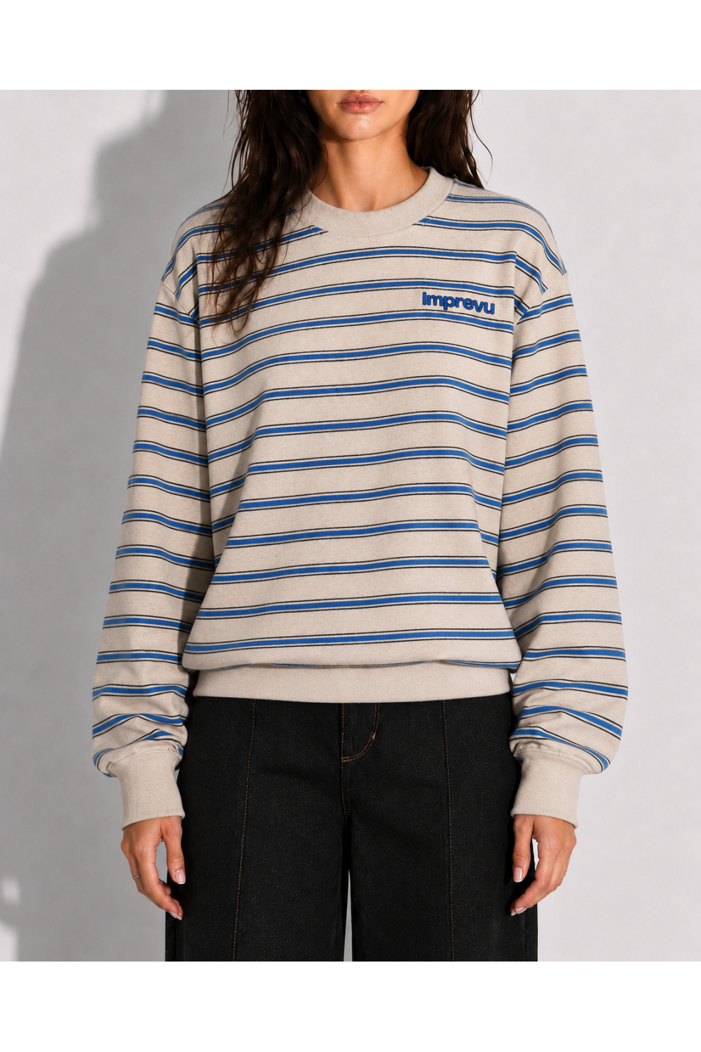 Sweatshirt Eddie Rayures beige fabriqué au Portugal