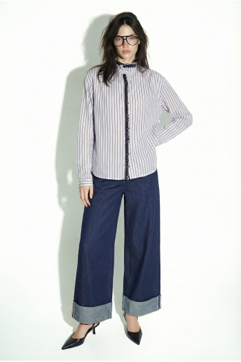 CHEMISE MALIA RAYURE BRODERIE VELOUR LIGHT BLUE