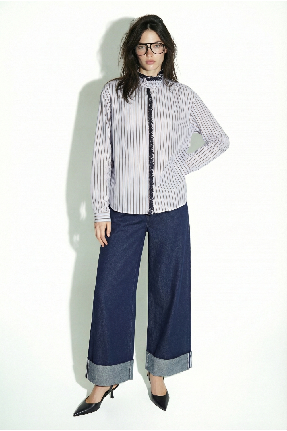 CHEMISE MALIA RAYURE BRODERIE VELOUR LIGHT BLUE