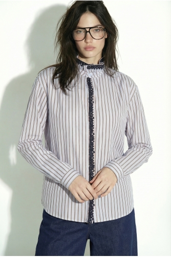 Chemise Malia Rayures et broderie en velours light blue fabriqué en Italie