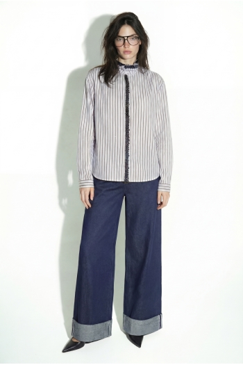 CHEMISE MALIA RAYURE BRODERIE VELOUR LIGHT BLUE