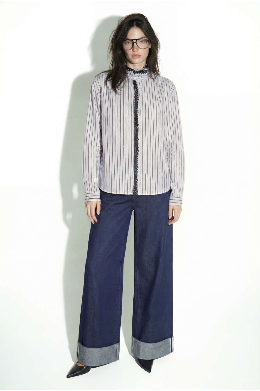 CHEMISE MALIA RAYURE BRODERIE VELOUR LIGHT BLUE