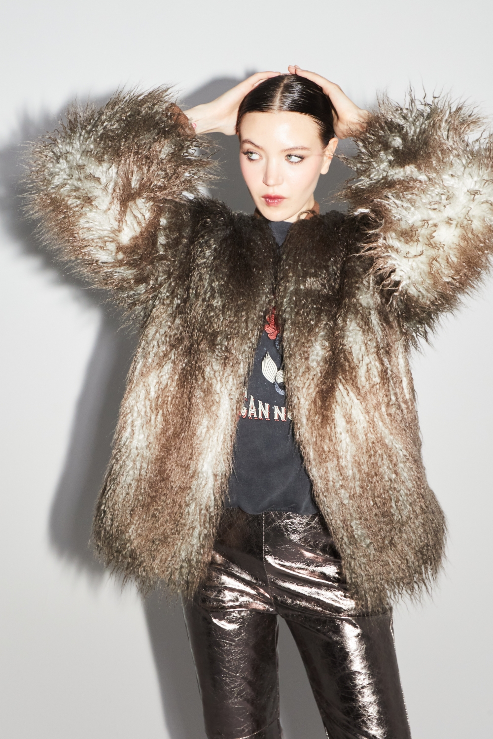Zephyr tie and dye faux fur bomber