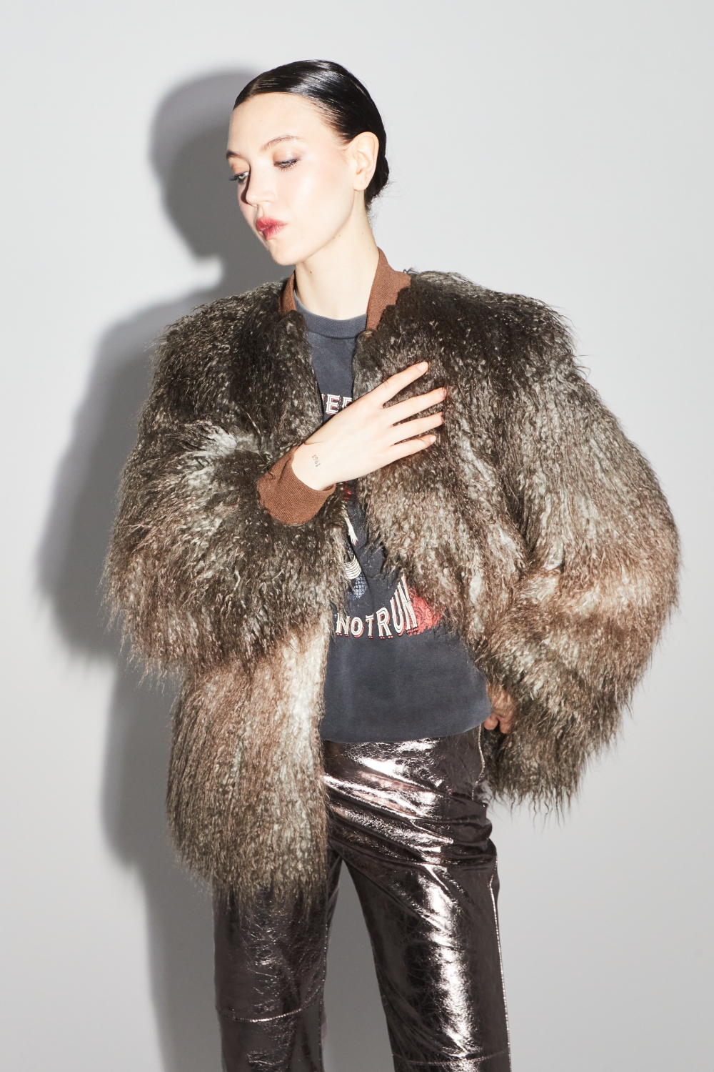 Zephyr tie and dye faux fur bomber